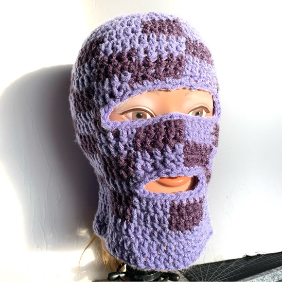 Crochet Balaclava Checkered Skirt Mask Winter Hat - Picture 2 of 10